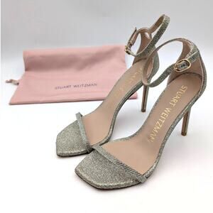Stuart Weitzman Nudistcurve Sandals Women's Platino Glitter Size US6B EU36.5
